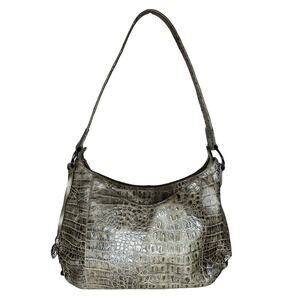 Brighton Croc Embossed Beige Green Metallic Hand Bag Hobo Shoulder Purse